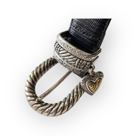 Vintage: Brighton ♡ Heart Charm Leather Belt ♡ Croc Embossed ♡ Two Tone Metal - Picture 3 of 16